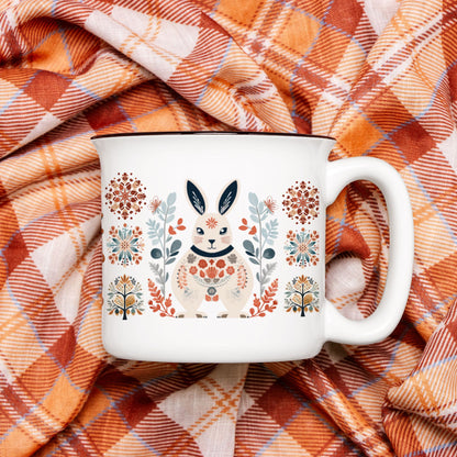 Rabbit Coffee Mug Folk Art Scandinavian design Cup- Easter Mug Gift