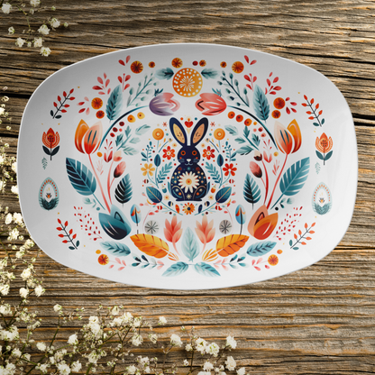 Bunny Folk Art Platter Thank you gift idea for Hygge Home Decor -Easter Gift for Mom