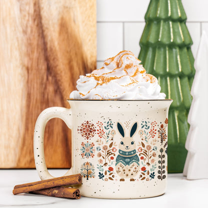 Rabbit Coffee Mug Folk Art Scandinavian design Cup- Easter Mug Gift