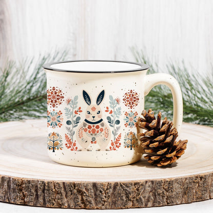 Rabbit Coffee Mug Folk Art Scandinavian design Cup- Easter Mug Gift
