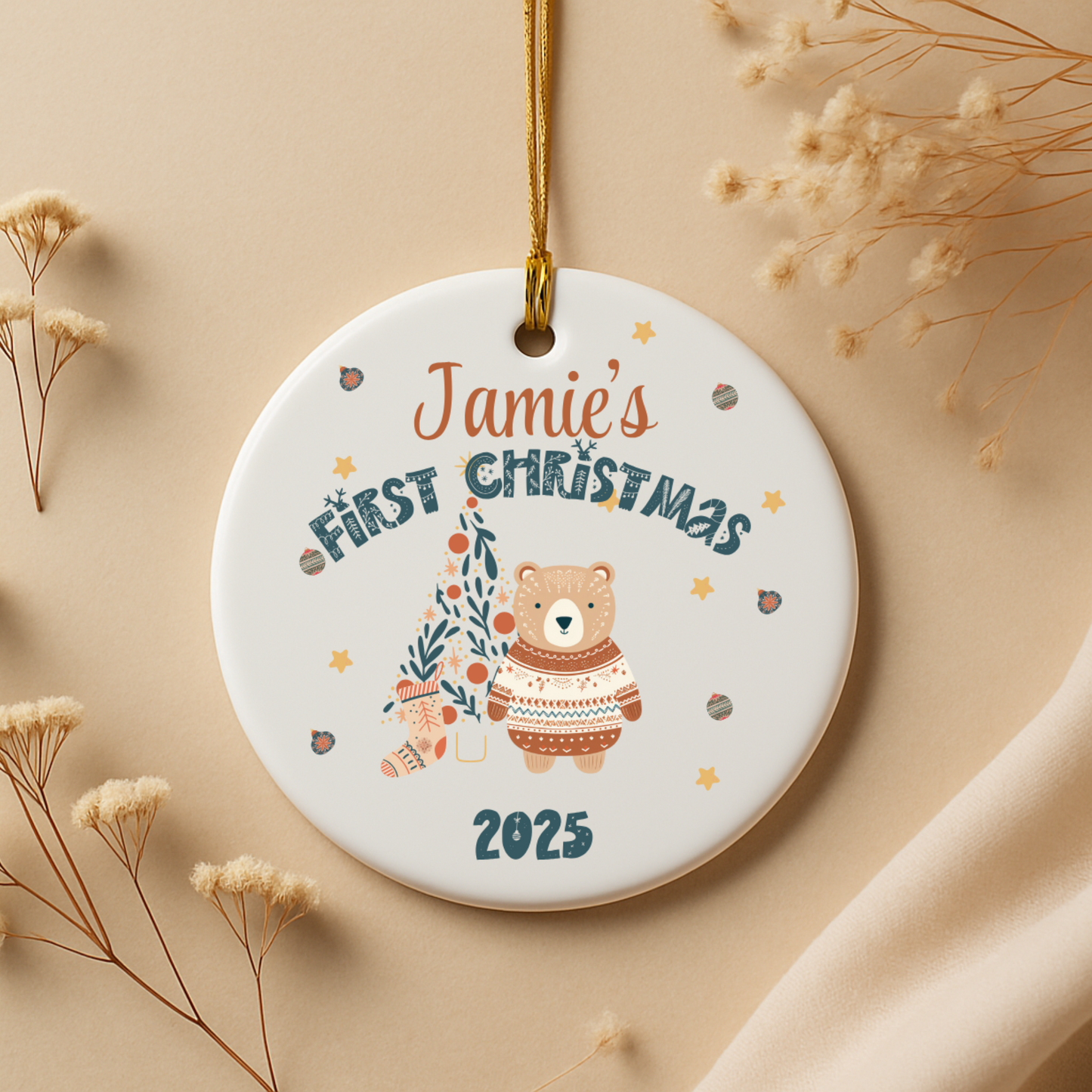 Baby first Christmas Bear Ornament Custom Name