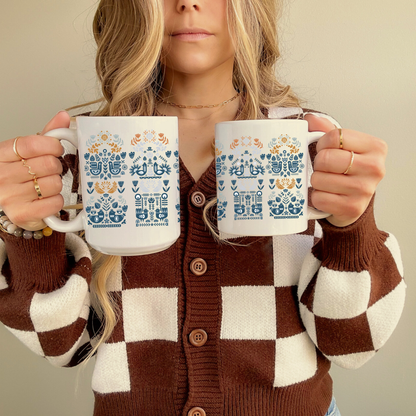 Nordic Folk Art Coffee Mug Scandinavian Design Gift