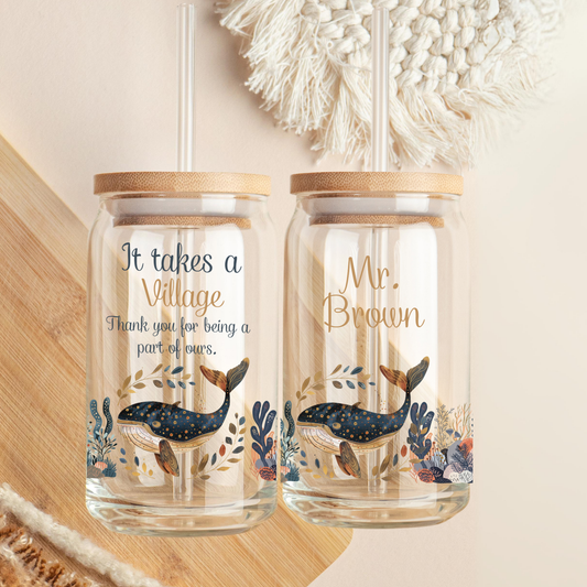 Thank you Gift Glass Tumbler Oceans Themed - Beach lover, Teachers, Daycare Gift