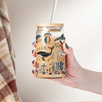 Ocean Themed Glass Tumbler Perfect for Beach Lovers and Summer Party drinkware