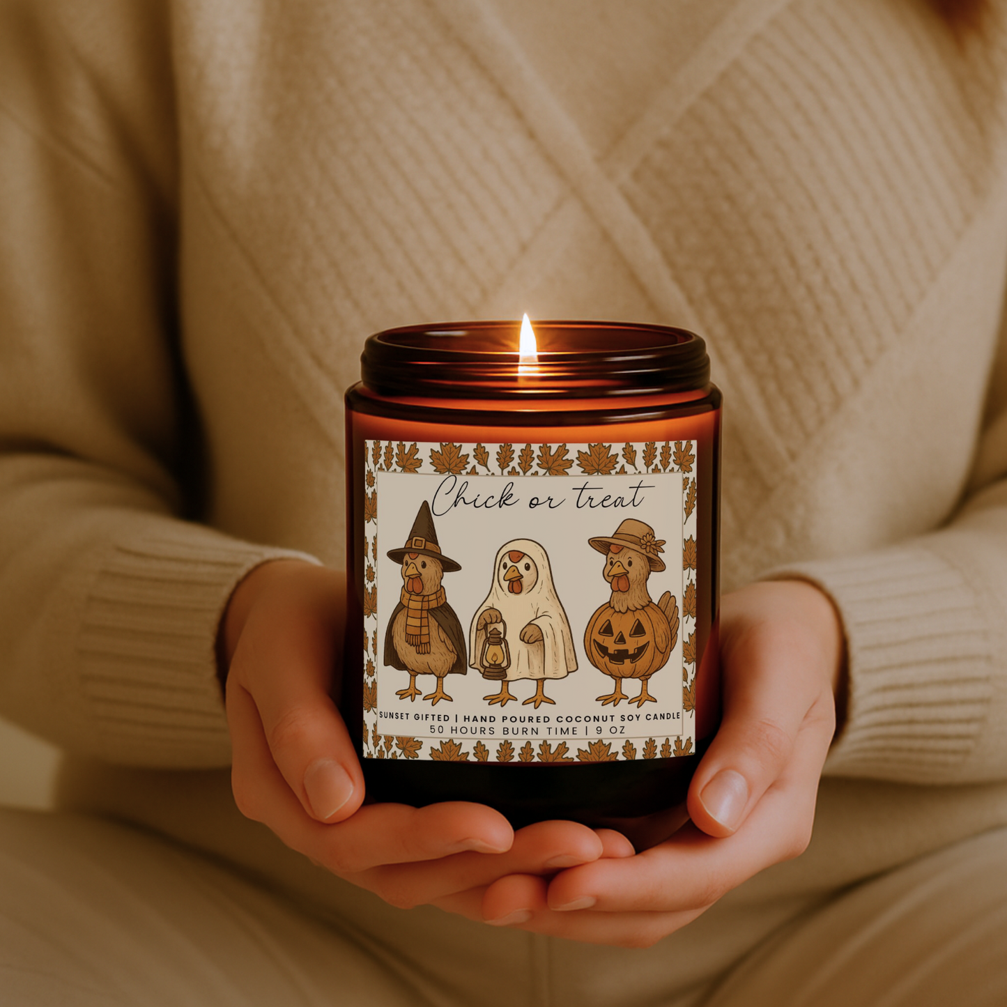 Farmhouse Chicken Candle - Cozy Fall Decor Gift - Rustic Halloween Amber Jar Candle