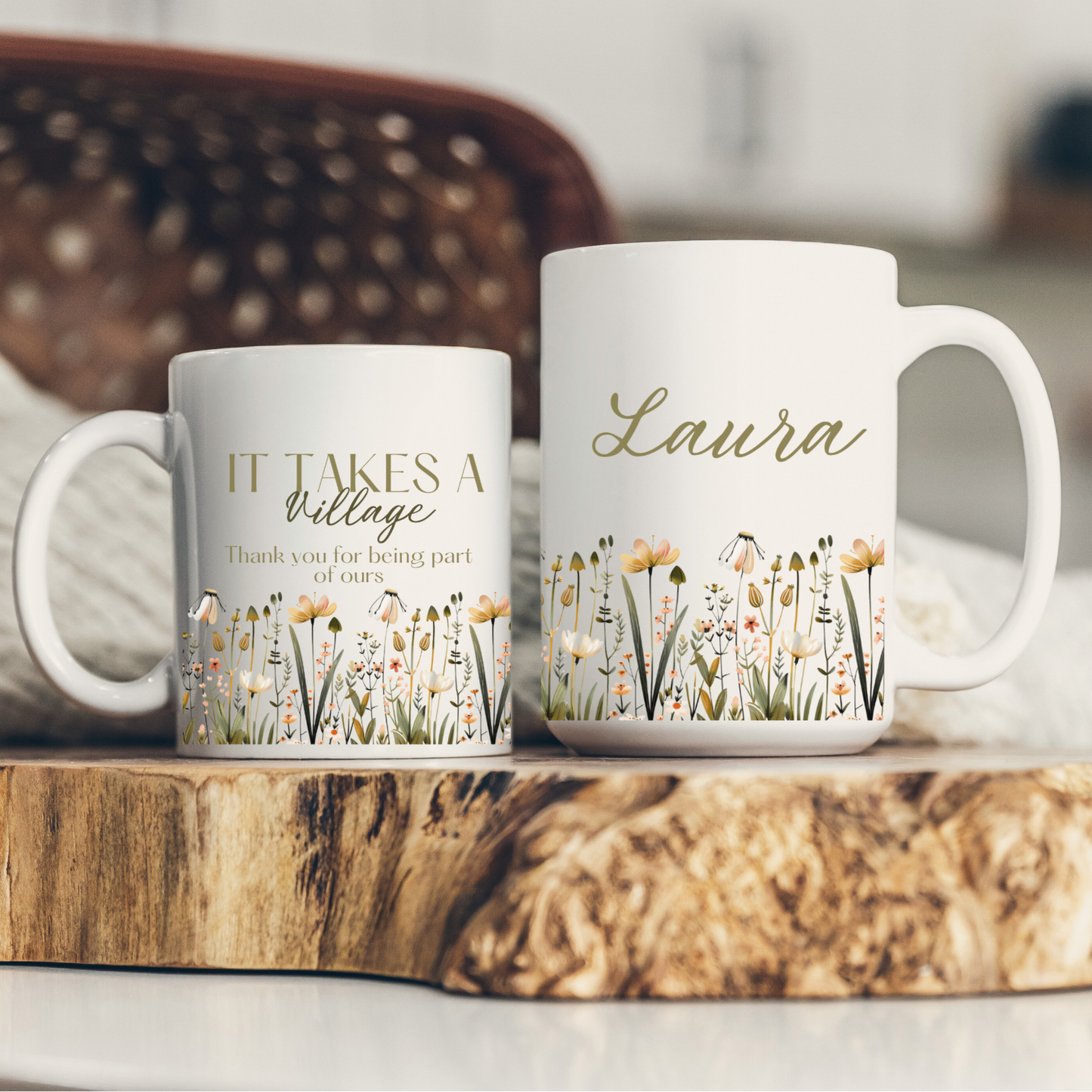 Thank you Gift Ceramic Floral Mug - Gift for Gardening Lovers & Daycare and Helpers