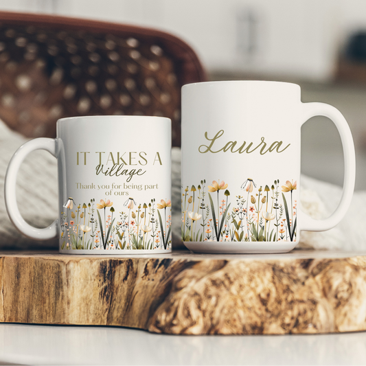 Thank you Gift Ceramic Floral Mug - Gift for Gardening Lovers & Daycare and Helpers