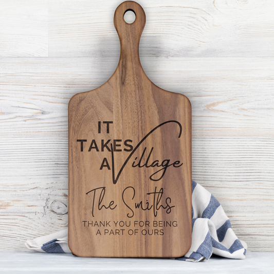 Thank you family gift idea It takes a Village- Cutting Board with Custom Name