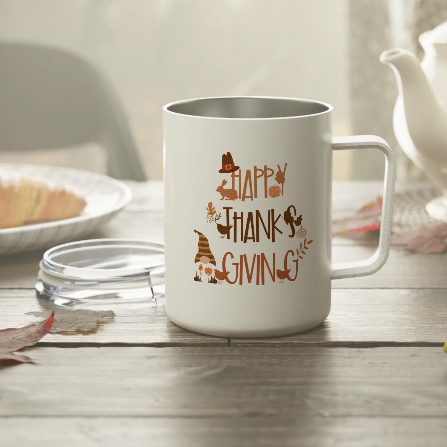 gnome themed mug with thanksgiving saying