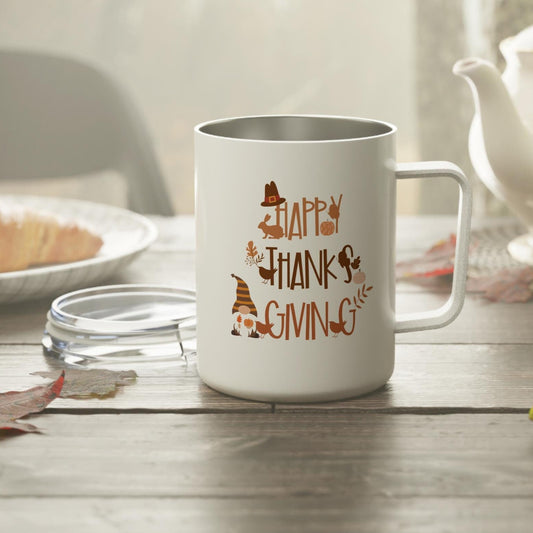 gnome themed mug with thanksgiving saying