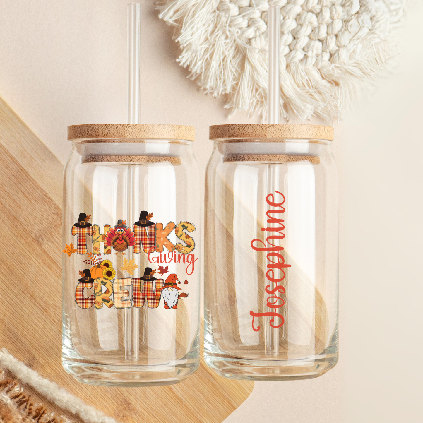 Thanksgiving Iced Coffee Cup - Personalized Family Matching Tumbler - Fall Hostess Gift
