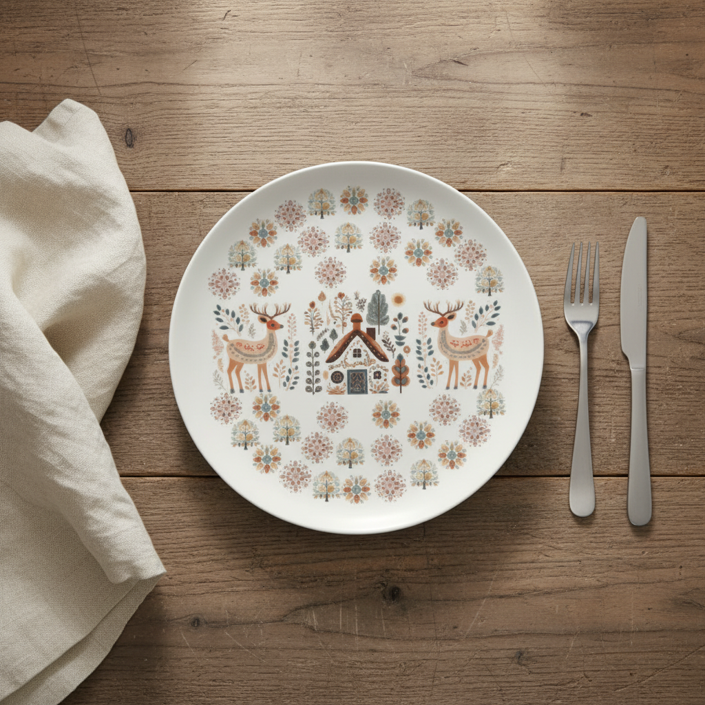 Scandinavian Dinner Plate - Nordic Deer Bone China - Hygge Dinnerware Set Gift