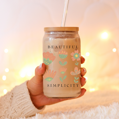Botanical Minimalist Tumbler - Nordic Folk Art Cup for Women Gift