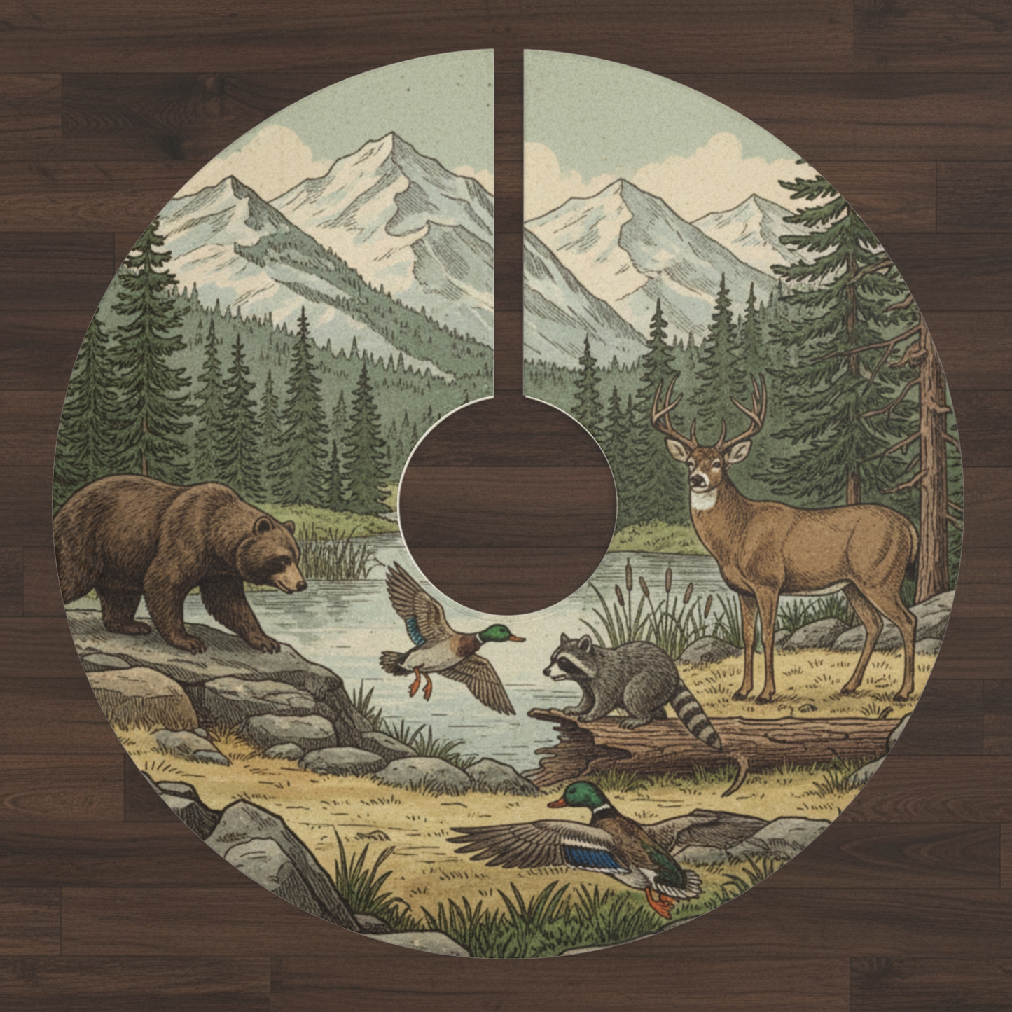 Woodland Christmas Tree Skirt - Mountain Cabin Decor - Rustic Farmhouse Holiday Gift